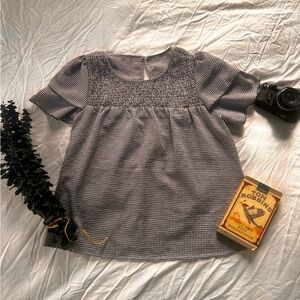 SHEIN Gingham Smocked Blouse | Black White Check Puff Sleeve Peasant Top Sz S